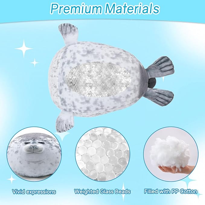 SQEQE Weighted Stuffed Animals Seals, Weighted Seal Plush Chubby Blob, Soft Pillow Toy for Kids Adults for Cozy Comfort, Cute Plushie Gift for Valentines Birthday, Home Decor 9.8 Inch, 0.8 Lb