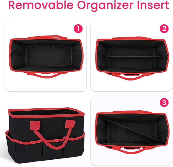 Godery Desktop Tote and Organizer, Teacher Helper caddy Bag for Arts, Books, Stationery, Office Desk Organization, Make-up Storage with Handles for Travel (Black)