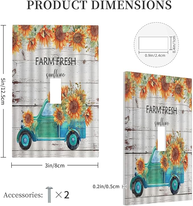 Decorative Switch Plate Covers Teal Farm Truck Pulling Sunflowers 1 Gang Wall Plate Single Toggle Light Switch Cover Plate Jumbo Electrical Switchplate Receptacle Faceplate for Farmhouse