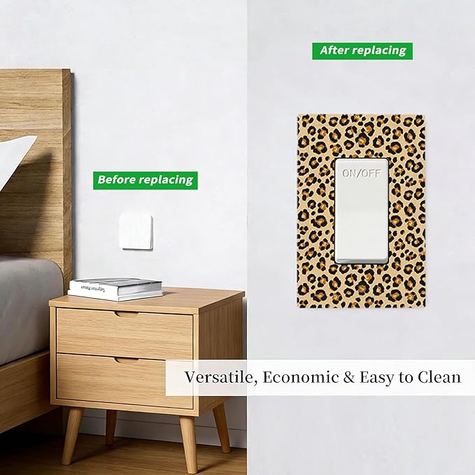Classic Leopard Print Single Rocker Switch Cover - 1-Gang Standard US Size Retro 90s Wild Safari Light Switch Covers, Bold Leopard Spots for Bedroom or Vanity