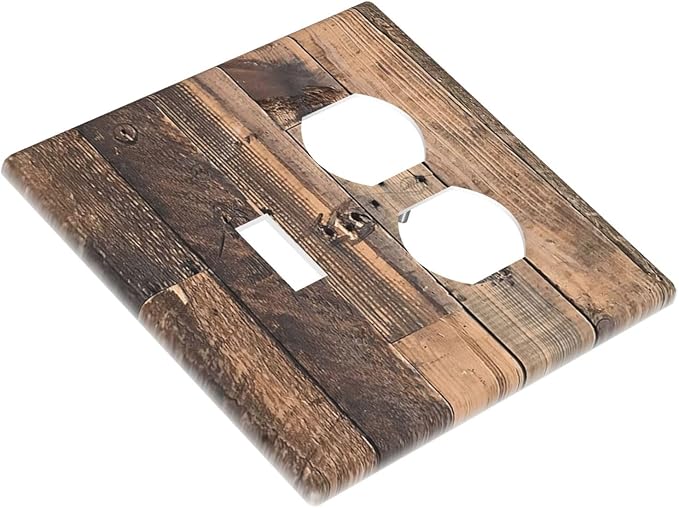 Rustic Brown Wood Plank Vintage Country Wooden Board Wallplates 1 Toggle 1 Duplex Switch Plate Electrical GFCI Faceplate Decorative Light Switch Covers for Farmhouse Home Decor