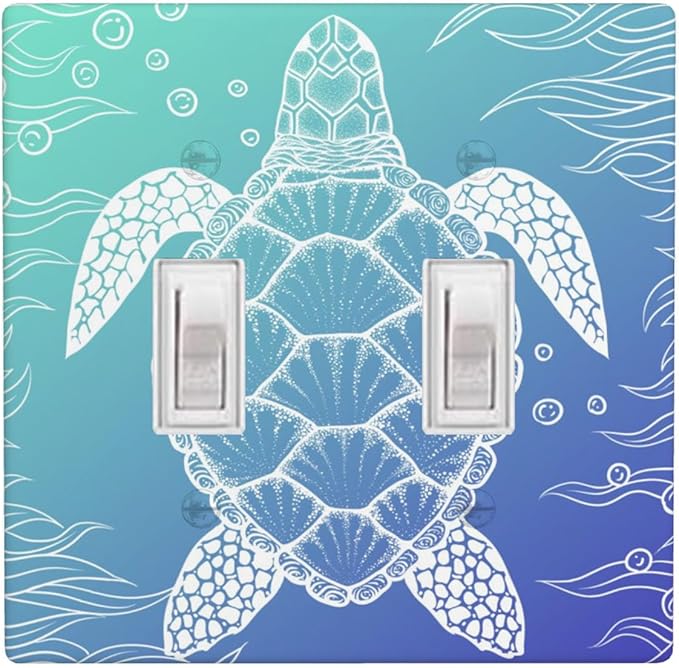 Sea Turtle Ocean 2-Gang Double Toggle Switch Plate, Blue Coastal Wall Plate for Bathroom, Beach House & Coastal Home