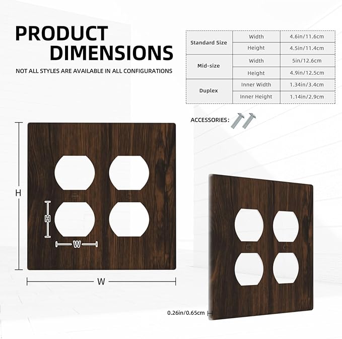 Light Switch Cover Plate Dark Brown Wood Grain Rustic Country Wooden 2 Gang Socket Covers Double Duplex Wallplates Switch Plates and Outlet Covers for Farmhouse Home Decor