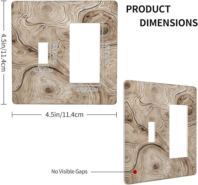 Tree Annual Rings Burl Texture Brown Wood Grain Print Outlet Covers 1 Toggle 1 Rocker Combination Decorative Wall Plate Electrical Switch Plates Light Switch Cover Plate for Farmhouse Bedroom Decor