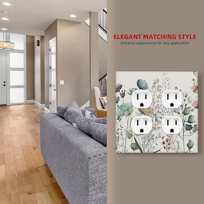 Beige/Cream Vintage Wildflower Flower Blossom 2 Gang Double Duplex Combo Wallplate Spring Garden Border Bloom Rustic Floral Receptacle Outlet Covers Two Gang Dual Device Light Switch Cover Faceplate