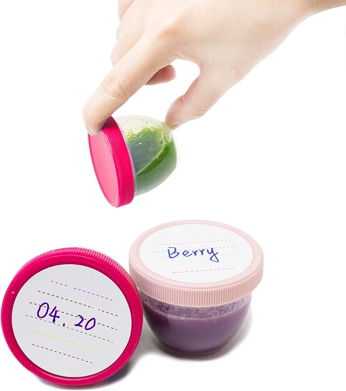 Youngever 18 Sets Baby Food Storage, 2 Ounce Baby Food Containers with Lids, 9 Pink Colors, with Lids Labels (Pack of 2)