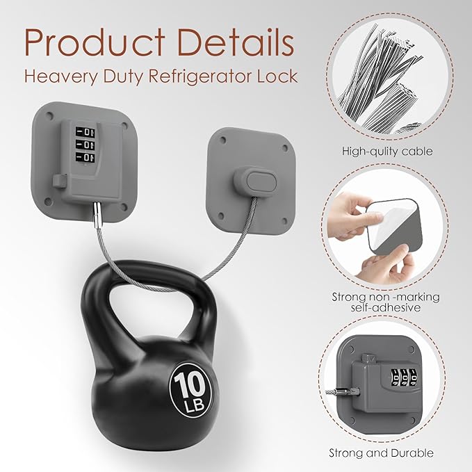 Refrigerator Lock, Combination Lock for Refrigerator Cabinets, Drawers, Heavy Duty Fridge Lock, Easy Install No Keys Needed (Gray-1Pack)