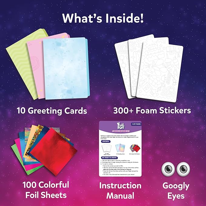 Skillmatics Foil Fun - Card Making Set, DIY Foil Art Craft Kit, Mother’s Day Gift, Mess-Free Creative Play, No Mess Art & Craft Supplies for Girls and Boys Ages 4, 5, 6, 7, 8, 9