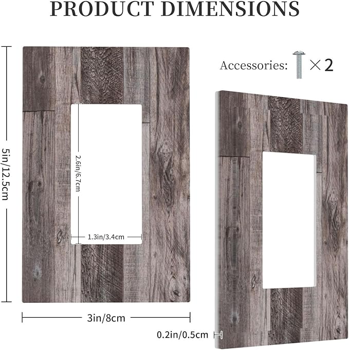 Decorative Outlet Covers Rustic Dark Grey Wood Retro Country Wooden 1 Gang Single Rocker Light Switch Cover Plate Wall Plates GFCI Faceplate for Farmhouse Cabin Decor