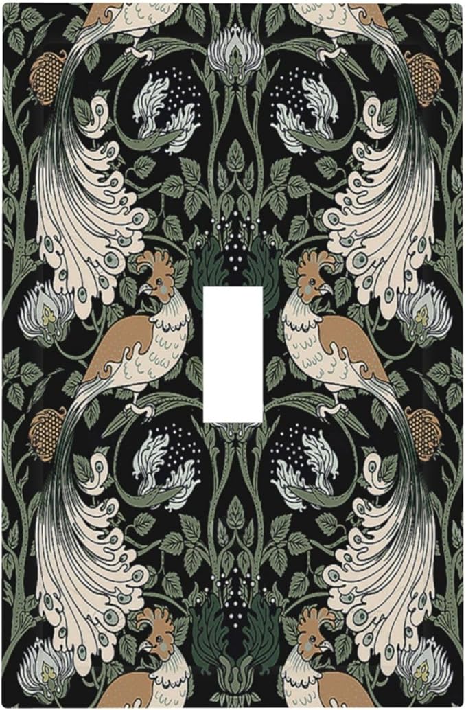 Decorative Light Switch Cover William Morris Vintage Floral Plants And Birds 1 Gang Single Toggle Decorator Outlet Wall Plate Device Electrical Faceplate Switchplates for Bedroom Home Decor