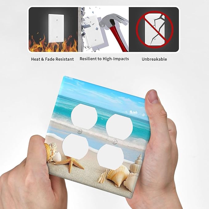 Outlet Covers Seashells Beach Starfish Scallop 2 Gang Double Duplex Decorative Light Switch Covers Electrical Wallplates Socket Faceplate For Bathroom Home Decor