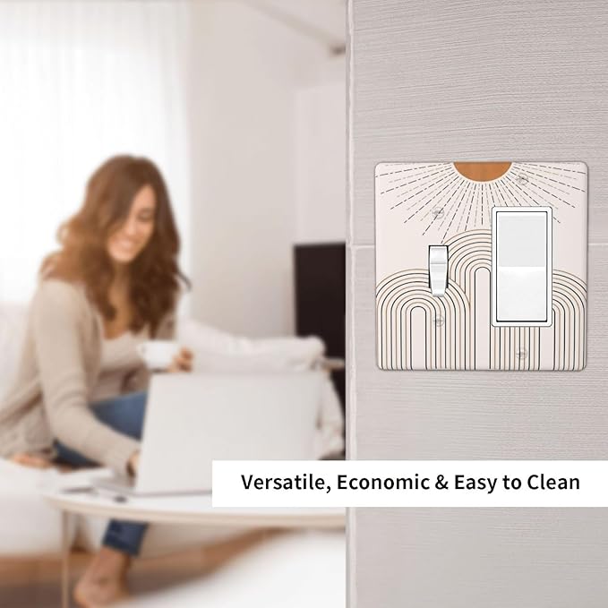 Decorative Outlet Covers Mid Century Gold Sun Minimalist Arch Line Castle 2 Gang 1 Gang Wall Plate Cover Single Toggle Rocker Combo Light Switch Plate Covers Jumbo Switch Cover