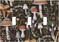 Cute Funky Black Boho Hippie Bohemian Mushroom Vintage Aesthetic Botanical Plant Floral Leaves 3 Gang Three Device Mid Size Plug Socket Wall Plate Triple Toggle Outlet Light Switch Plate Cover Dimmer