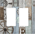 Rustic Western Barn Door Vintage Windmill Decorative Outlet Covers 2 Gang Double GFCI Rocker Electrical Wall Panels Light Switch Cover Plate for Farmhouse Home Decor