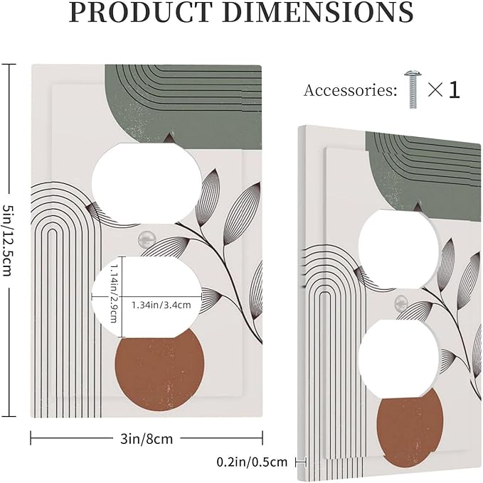 Outlet Covers Sage Green Boho Nature Art Minimalist Geometric Plant 1 Gang Duplex Wall Plate Decorative Switch Plates Electrical Receptacle Faceplate Light Switch Cover for Bedroom