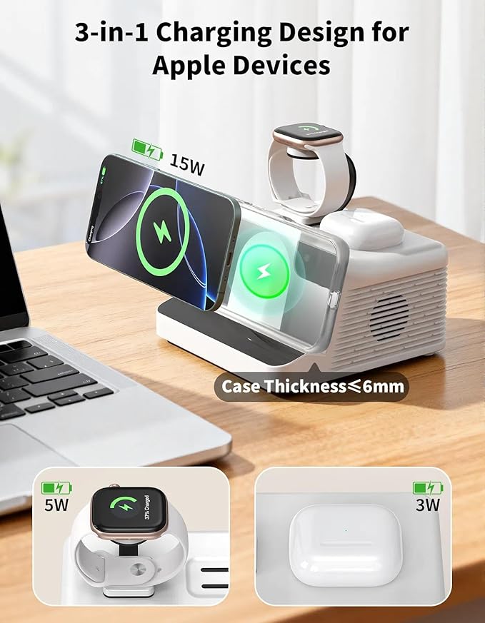 MYPLUS White Noise Machine, 10 Soothing Sounds Sleep Sound Machine with 15W Wireless Charging Station, 7-Color RGB Night Light, Remote for Sleeping, Nursery