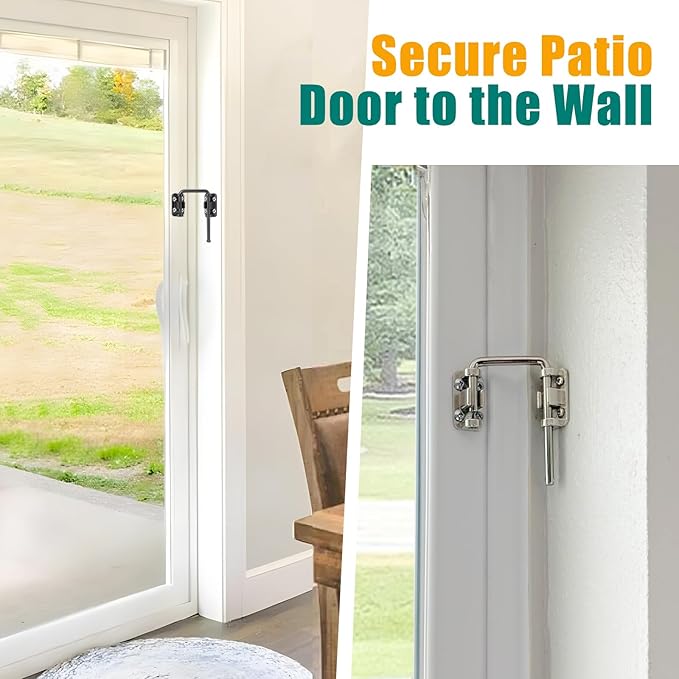 HBL' Sliding Glass Door Lock, Patio Sliding Door Child Lock & Loop Latch – Flexible for Uneven Doors, 2-3/8" Hardened Steel, Extra Home Security, Silver, 1 Pack