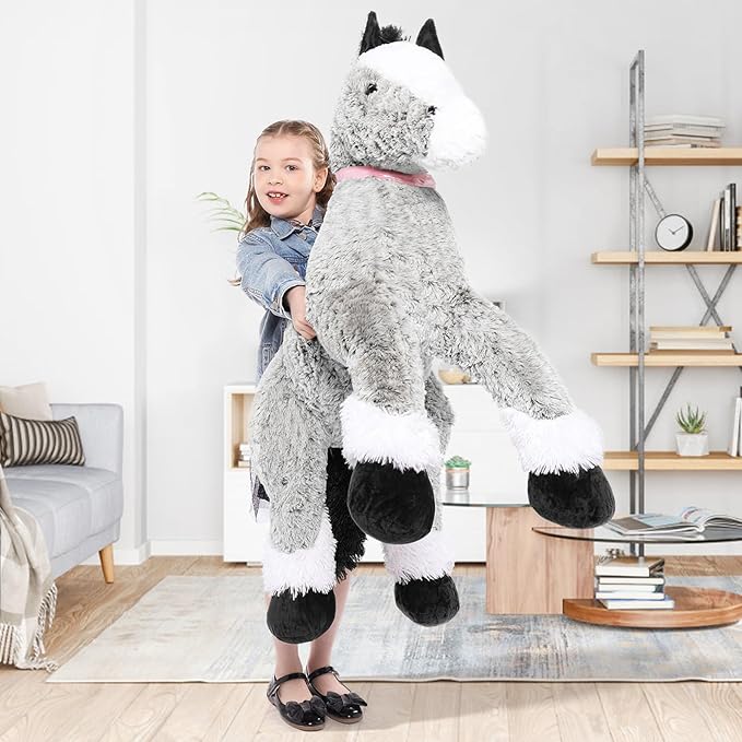 Tezituor 47inches Giant Horse Stuffed Animal, 4ft Long Realistic Horse Farm Plush Body Pillow for Boys Girls, Hugging Soft Pony Plush Toy Gift for Birthday Valentine's Day Decoration