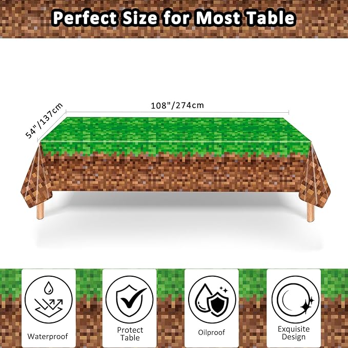 Pixel Party Paper Plates and Napkins Supplies - Serves 25 - 9" & 7" Paper Plates Napkins Forks Tablecloth - for Baby Shower Video Game Pixelated Themed Birthday Supplies