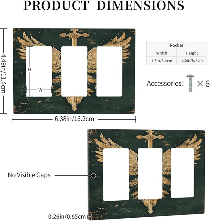 Medieval Retro Golden Eagle Totem Light Switch Covers 3 Gang Rocker Decorative Triple Outlet Wall Plate Cover Switchplate Electrical Gfci for Bedroom Living Room Decor