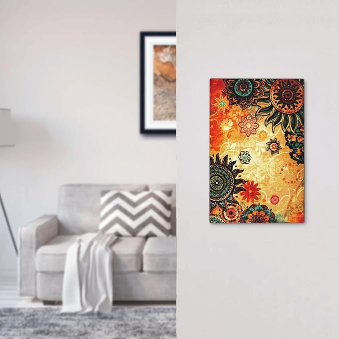 Red Orange Boho Bohemian Flower Floral 1-Gang No Device Blank Wall Plate Unused Electrical Device Receptacle Outlet Covers Decorative Light Switch Cover Switchplate