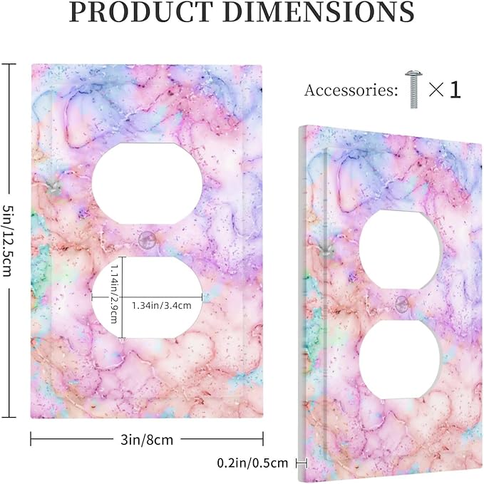 Decorative Switch Plate Covers Cute Marble Texture 1 Gang Receptacle Duplex Wall Plate Light Switch Cover Single Dual Device Outlet Plate Pink Purple Gold Abstract Electrical Faceplate for Nursery