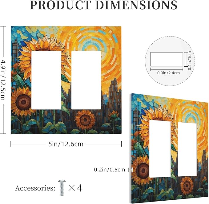 Abstract Sunflower Graffiti Floral Paint Art Flower Decorative Outlet Covers 2 Gang Double Gfci Rocker Electrical Wall Panels Light Switch Cover Plate for Bedroom Living Room Decor