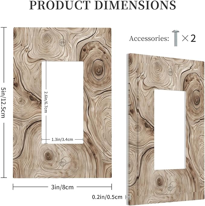 Tree Annual Rings Burl Texture Brown Wood Grain Print Decorative Outlet Covers 1 Gang Single Rocker Light Switch Cover Plate Wall Plates GFCI Faceplate for Farmhouse Bedroom Decor