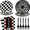 Grencian 96Pcs Race Car Party Decorations Race Car Plates and Napkins Disposable Racing Themed Paper Plates Tableware Set for Boys Kids Birthday Baby Shower Party Supplies, Serve 24
