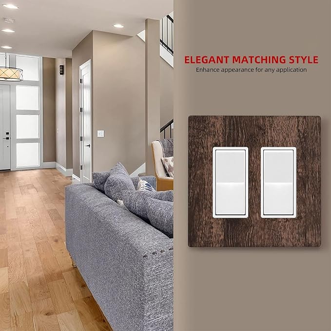 Outlet Covers Rustic Brown Wood Plank Retro Wooden Board 2 Gang Double Rocker Light Switch Cover Plate Decorative Wall Plate GFCI Socket Cover Electrical Switch Plate Covers for Farmhouse Home