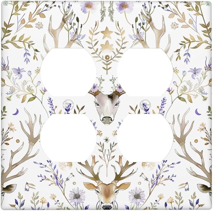 Outlet Covers Gothic Retro Floral Damask Elk Wild Flower 2 Gang Double Duplex Decorative Light Switch Covers Electrical Wallplates Socket Faceplate For Bed Room Living Room Decor
