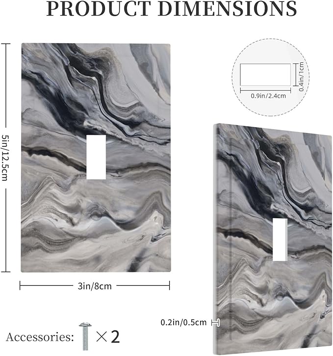 Grey And White Marble Abstract Art Print Decorative Light Switch Cover 1 Gang Single Toggle Device Electrical Faceplate Switchplates Decorator Outlet Wall Plate for Bathroom Kitchen Decor