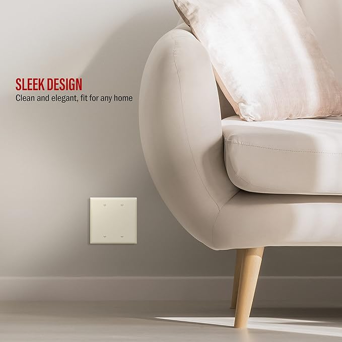 ENERLITES Double Blank Device Wall Plate, Gloss Finish, Mid-Size 2-Gang 4.88" x 4.92", Unbreakable Polycarbonate Thermoplastic, UL Listed, 8802M-LA, Light Almond