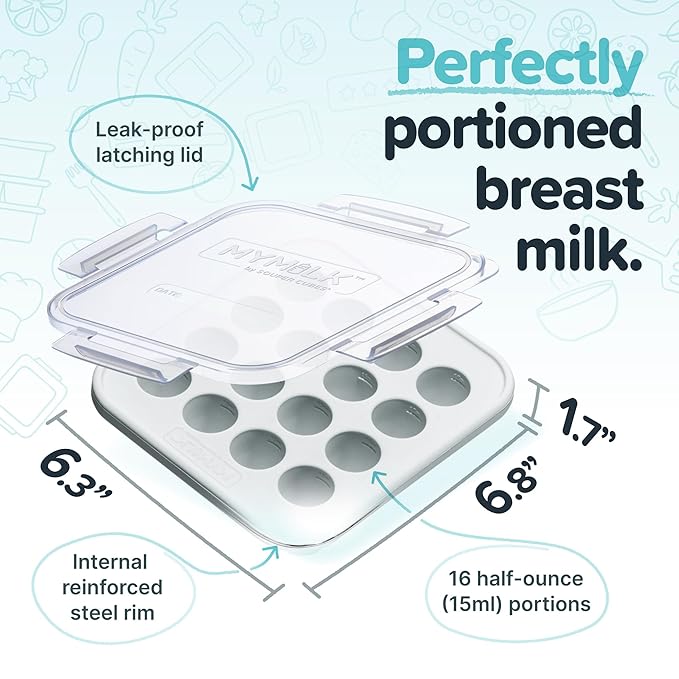 Souper Cubes MyMilk 1/2 oz. Silicone Breast Milk Freezer Trays, Each Pure Platinum Food-Grade Silicone Tray Holds 8 oz., Perfect For Purees, and More - Gray - 2-Pack