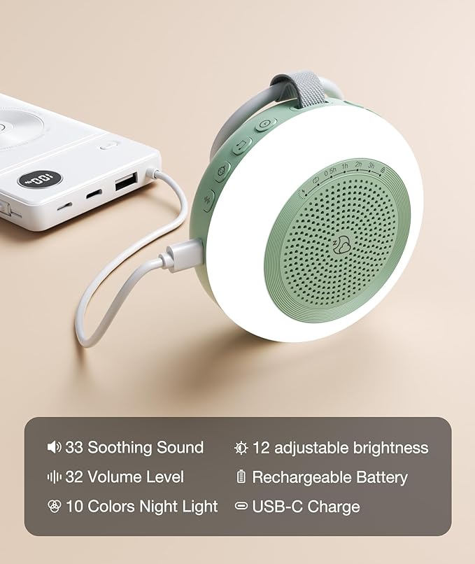 Portable Sound Machine,LEICEX White Noise Machine,33 Soothing Sound 10 Colors Night Light Sleep Machine for Baby Kids,Timer and Memory, Travel Sound Machine for Sleep Office Privacy Travel(Mint)