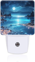 Full Moon and Sparkling Lake Night Light Plug into Wall, Magical Beach Dusk to Dawn Night Light, 0.5w Energy Saving Sleep Friendly Nightlights for Kids Boys Girls Home Decor