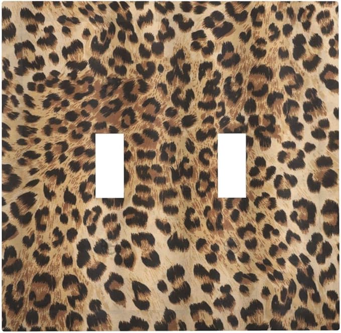 Classic Leopard Cheetah Double Toggle Light Switch Cover 2 Gang Wall Plate Decorative Switchplate Electrical Faceplate Standard Size for Men and Women Bathroom Bedroom Home Decor 5" x 4.9