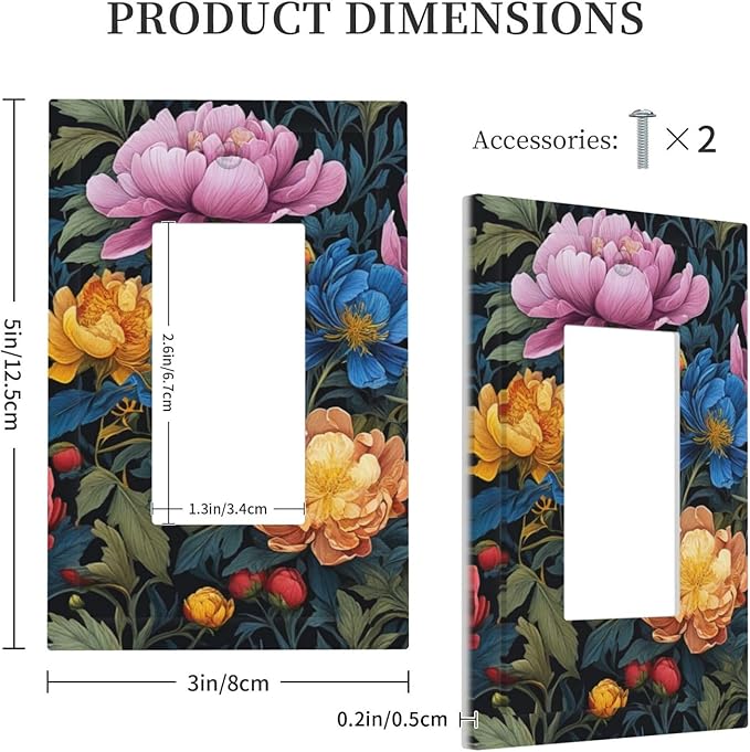 Decorative Outlet Covers Big Yellow Pink Flowers Blue Red Floral Green Leaf 1 Gang Single Decora GFCI Device Light Switch Covers Plate 1 Rocker Wall Plate Jumbo Switch Cover Plate