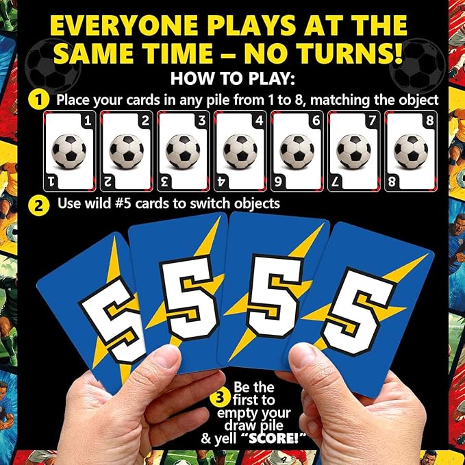 QUOKKA Soccer Fast-Paced Card Game for Kids & Adults – 128 Cards & Easy Rules – Quick & Fun Matching Game – 2-4 Players – Ages 8+ – Perfect for Family Games Night, Travel and Parties