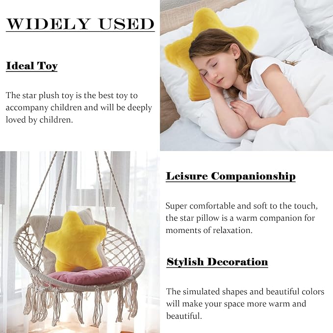 zhidiloveyou Star Pillow Plush Yellow, Stuffed Star Shaped Pillow Cute Toy for Kids 15.7 inch