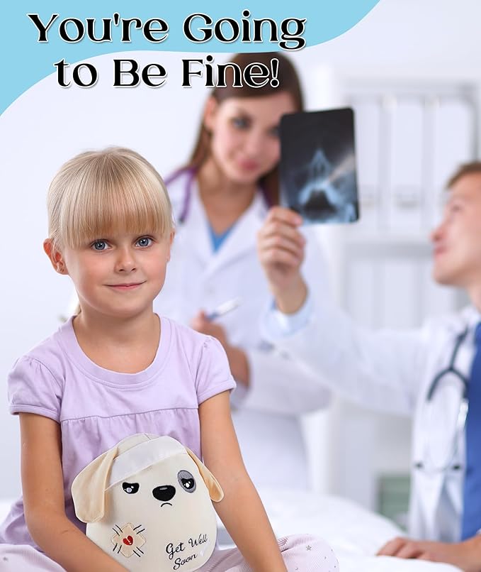 Get Well Soon Dog Plush - Dog Stuffed Animals Apricot Plushie Toys with Injury Bandage, Kids' Pillow Cushion, Gifts for Patient Girls Boys，9 Inch