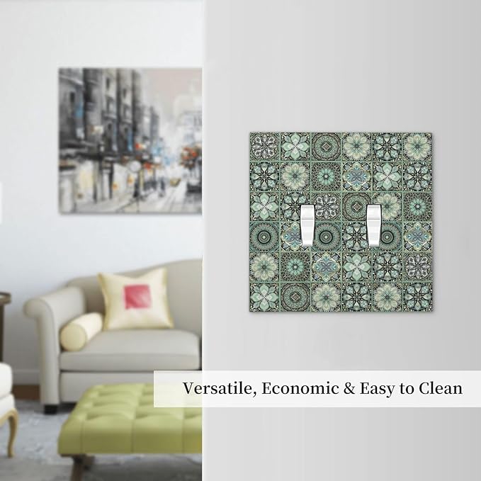 Moroccan Mandala Tile Floral Talavera Tiles Decorative Switch Plates 2 Gang Double Toggle Outlet Light Switch Cover Wall Plate Electrical Faceplate for Bathroom Kitchen Decor