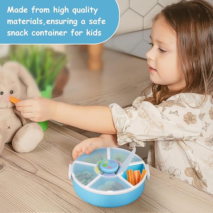 JOOPETALK Kids' Rotating Snack Container Set – 2-Pack, Includes 1 Rotating Snack Container & 1 Round Sectioned Snack Box, BPA-Free, Dishwasher Safe, Perfect for Travel-Blue