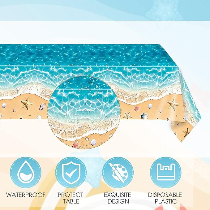 Beach Birthday Party Decorations,41Pcs Disposable Ocean Waves Beach Dessert Plates Napkins Tablecloth Tableware Set Summer Pool Hawaiian Beach Party Supplies for Kids Baby Shower Birthday