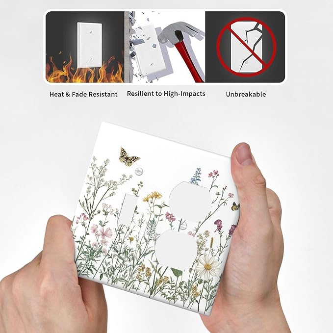 Wallplates Rustic Wildflowers Butterfly Colorful Floral 1 Toggle 1 Duplex Switch Plate Electrical Gfci Faceplate Decorative Light Switch Covers For Bed Room Living Room Decor