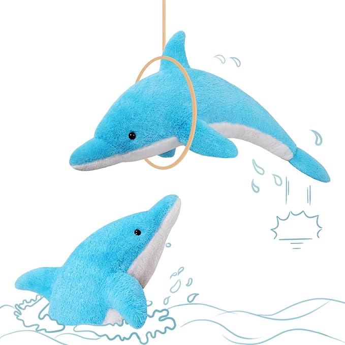 MorisMos 55 Inch Giant Dolphin Stuffed Animals, Large Stuffed Dolphin Plush Toy Soft Marine Ocean Plush Gifts for Kids, Blue
