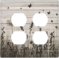 Wildflower Butterfly Grass Dandelion Vintage Wooden Print Outlet Covers 2 Gang Double Duplex Decorative Light Switch Covers Electrical Wallplates Socket Faceplate for Farmhouse Home Decor