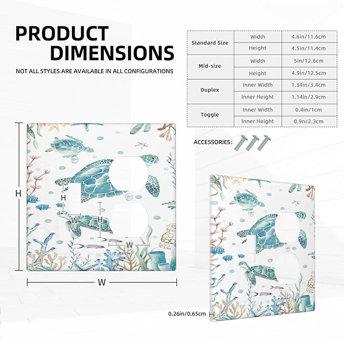 Sea Turtle Ocean Starfish Fish Coral Pearl Wallplates 1 Toggle 1 Duplex Switch Plate Electrical GFCI Faceplate Decorative Light Switch Covers for Bathroom Kids Room Decor