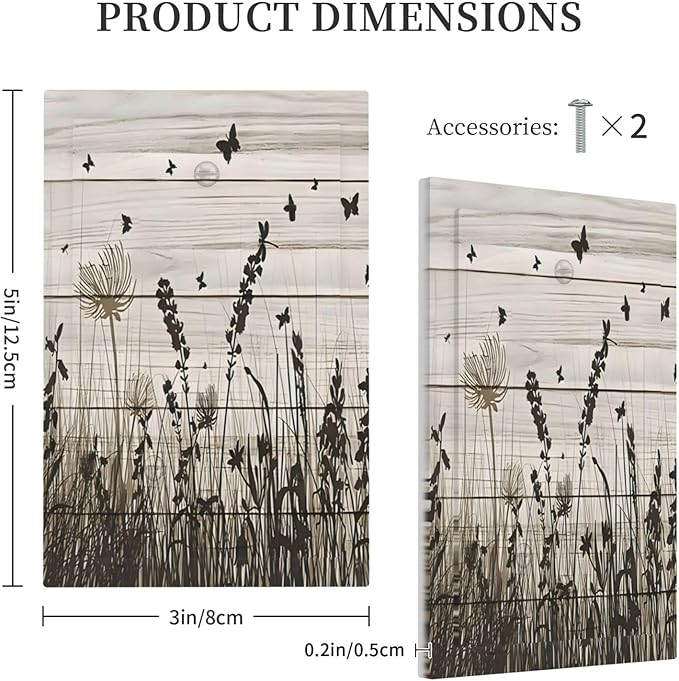Wildflower Butterfly Grass Dandelion Vintage Wooden Print Light Switch Cover Plate 1 Gang No Device Blank Electrical Wall Plates Faceplate Decorative Switch Plate Covers for Farmhouse Home Decor