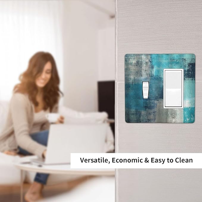 Outlet Covers Teal Blue Modern Geometric Abstract Turquoise Green 1 Toggle 1 Rocker Combination Decorative Wall Plate Electrical Switch Plates Light Switch Cover Plate for living Room Bedroom